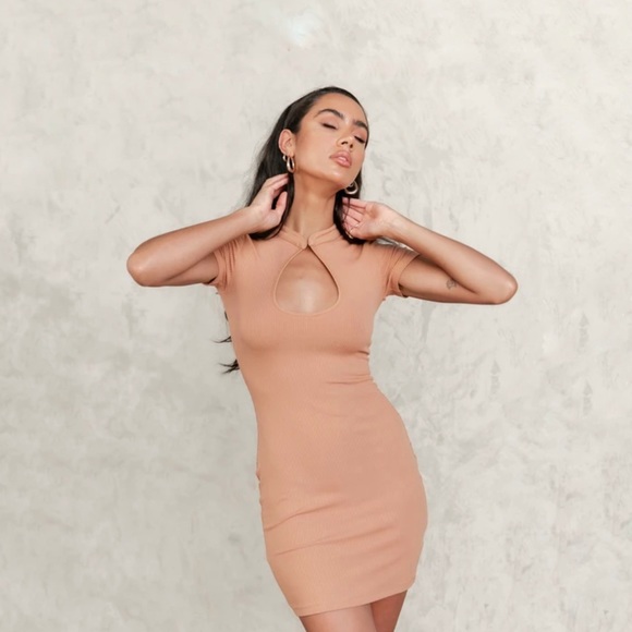 Charcoal Clothing Orange Dress With Peephole - Picture 2 of 6